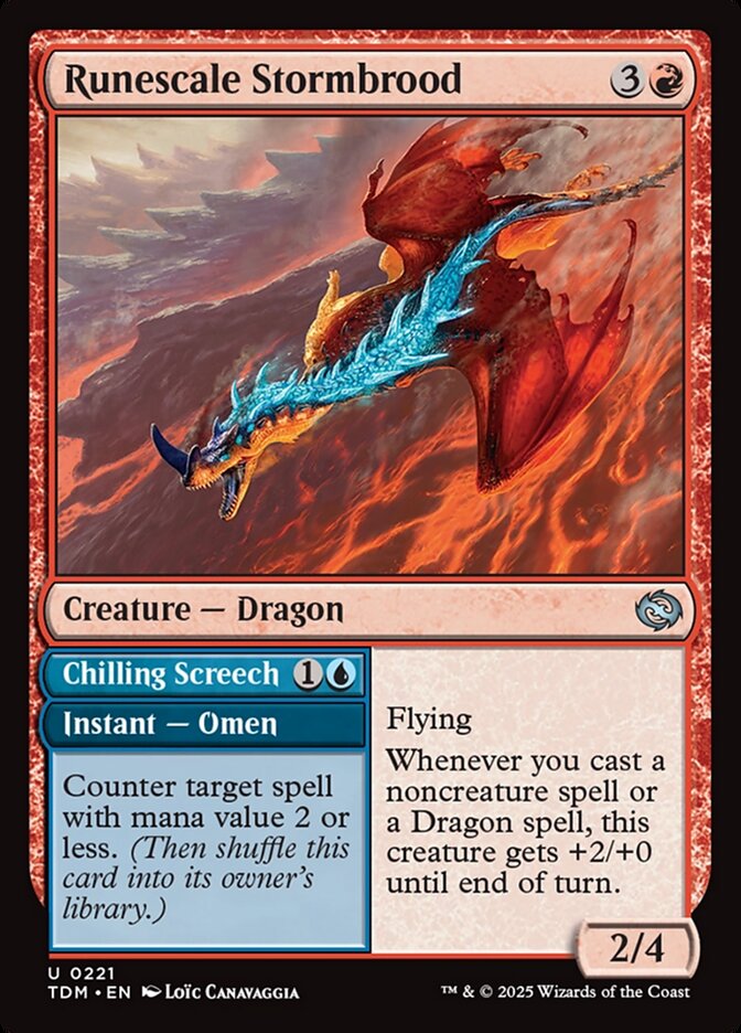 MTG Card Title: Runescale Stormbrood // Chilling Screech TDM/221