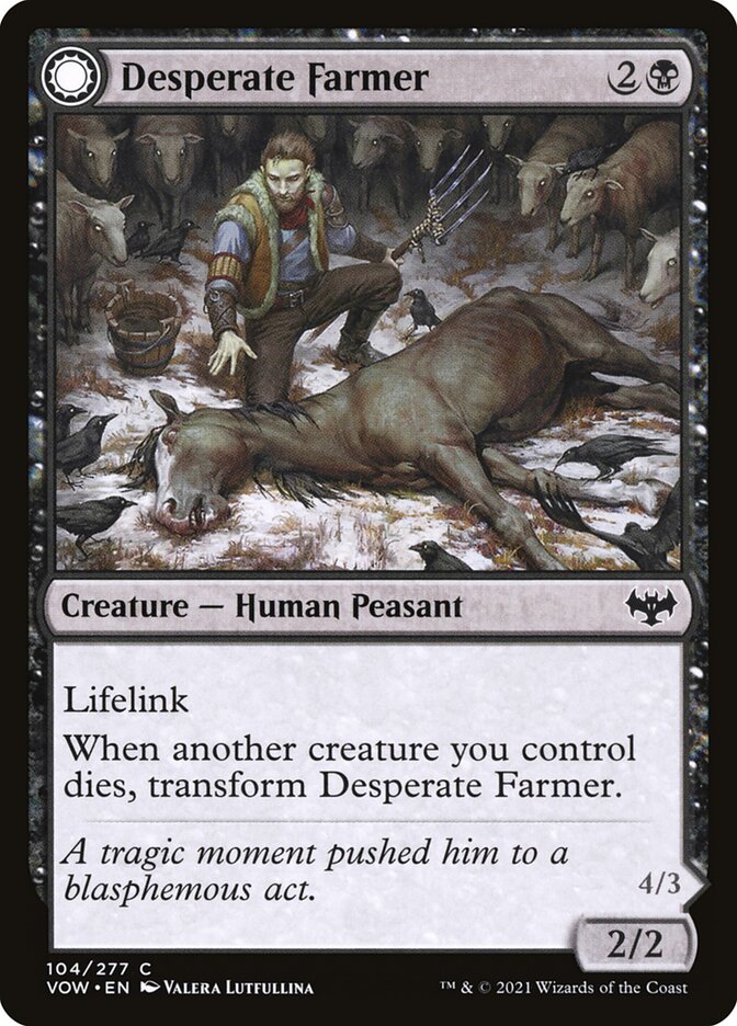 MTG Card Title: Desperate Farmer // Depraved Harvester VOW/104