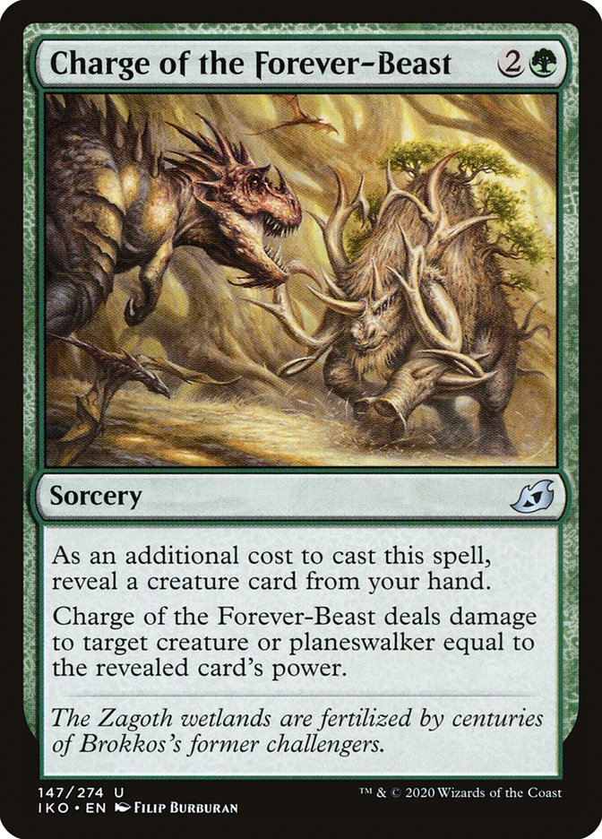 MTG Card Title: Charge of the Forever-Beast IKO/147
