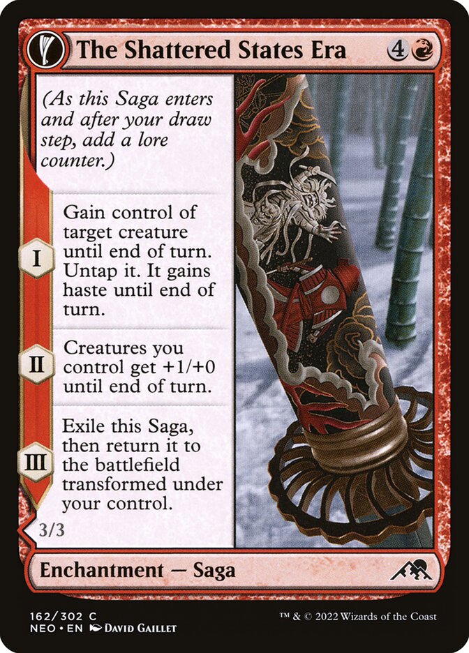MTG Card Title: The Shattered States Era // Nameless Conqueror NEO/162