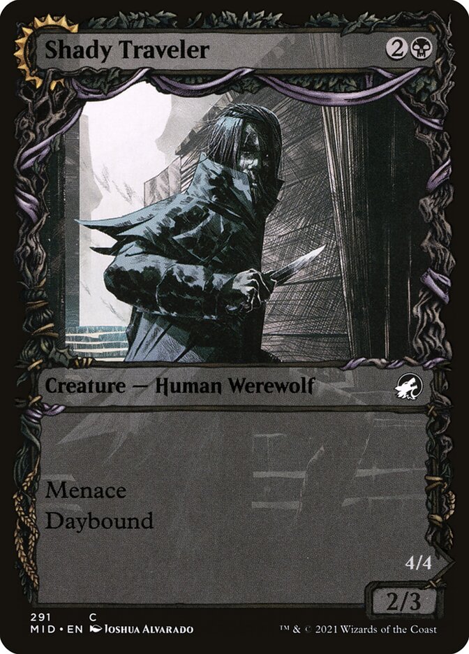 MTG Card Title: Shady Traveler // Stalking Predator MID/291