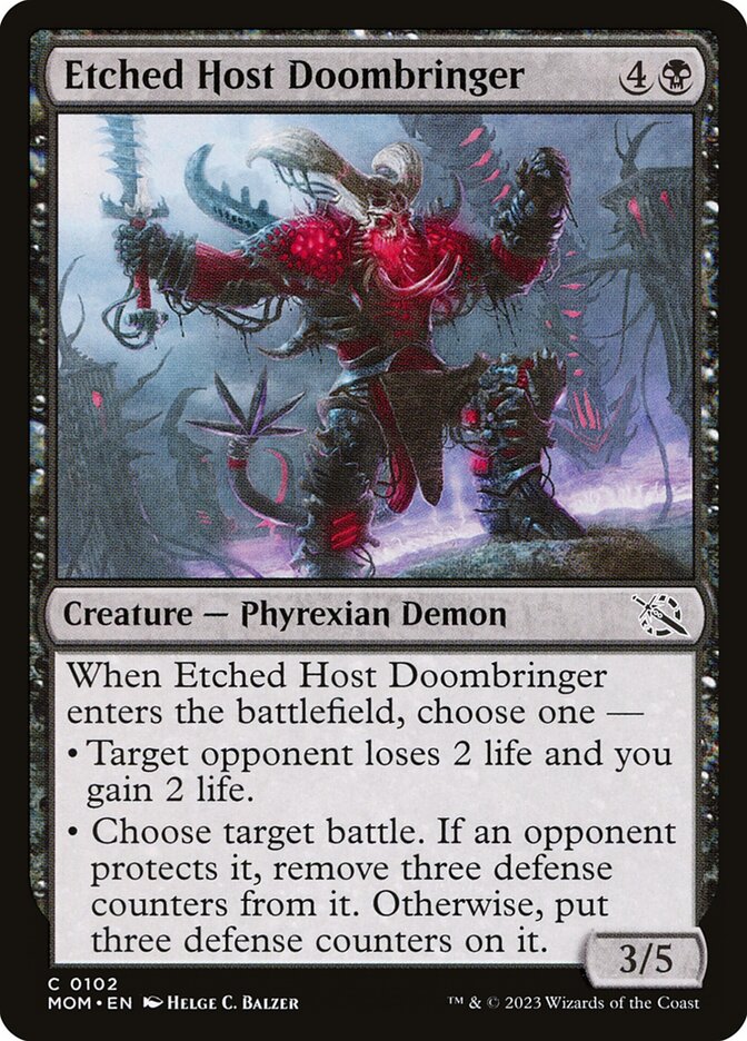 MTG Card Title: Etched Host Doombringer MOM/102
