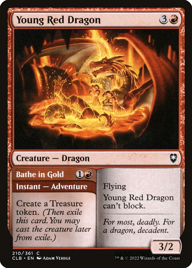 MTG Card Title: Young Red Dragon // Bathe in Gold CLB/210