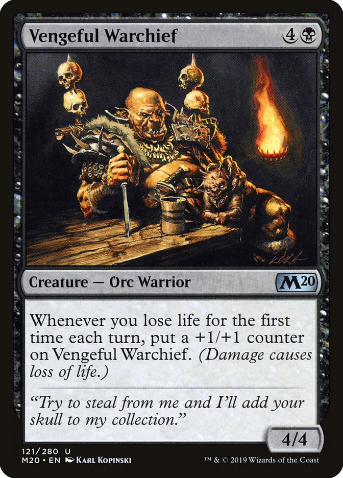 MTG Card Title: Vengeful Warchief M20/121