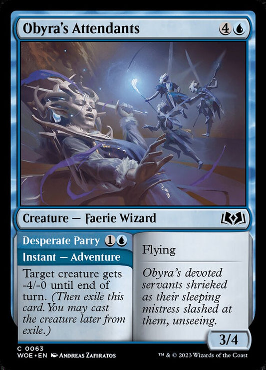 MTG Card Title: Obyra's Attendants // Desperate Parry WOE/63