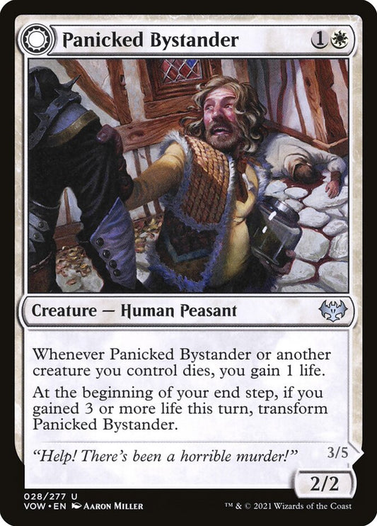MTG Card Title: Panicked Bystander // Cackling Culprit VOW/28