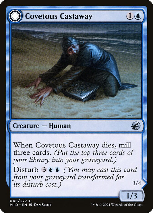 MTG Card Title: Covetous Castaway // Ghostly Castigator MID/45