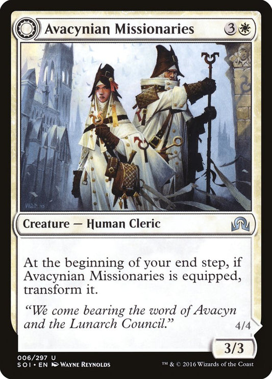 MTG Card Title: Avacynian Missionaries // Lunarch Inquisitors SOI/6