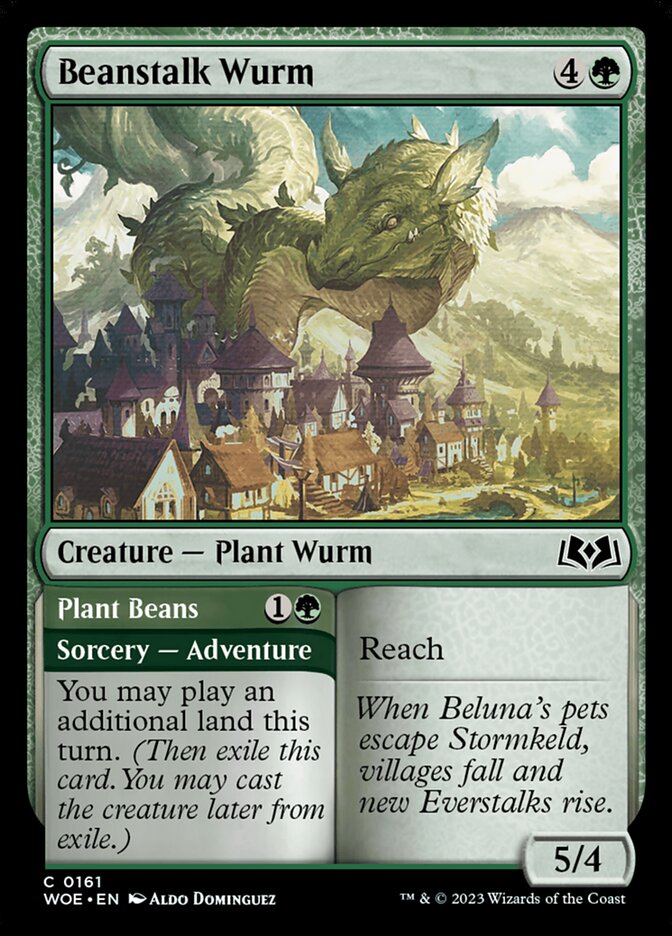 MTG Card Title: Beanstalk Wurm // Plant Beans WOE/161