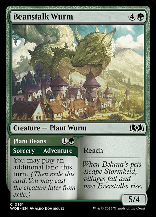 MTG Card Title: Beanstalk Wurm // Plant Beans WOE/161