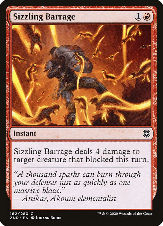 MTG Card Title: Sizzling Barrage ZNR/162