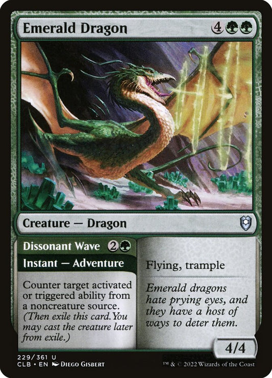 MTG Card Title: Emerald Dragon // Dissonant Wave CLB/229