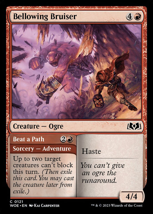 MTG Card Title: Bellowing Bruiser // Beat a Path WOE/121