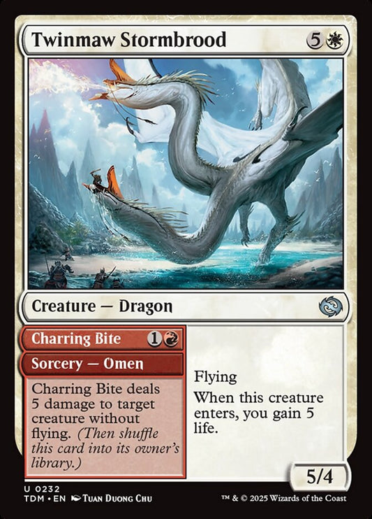 MTG Card Title: Twinmaw Stormbrood // Charring Bite TDM/232
