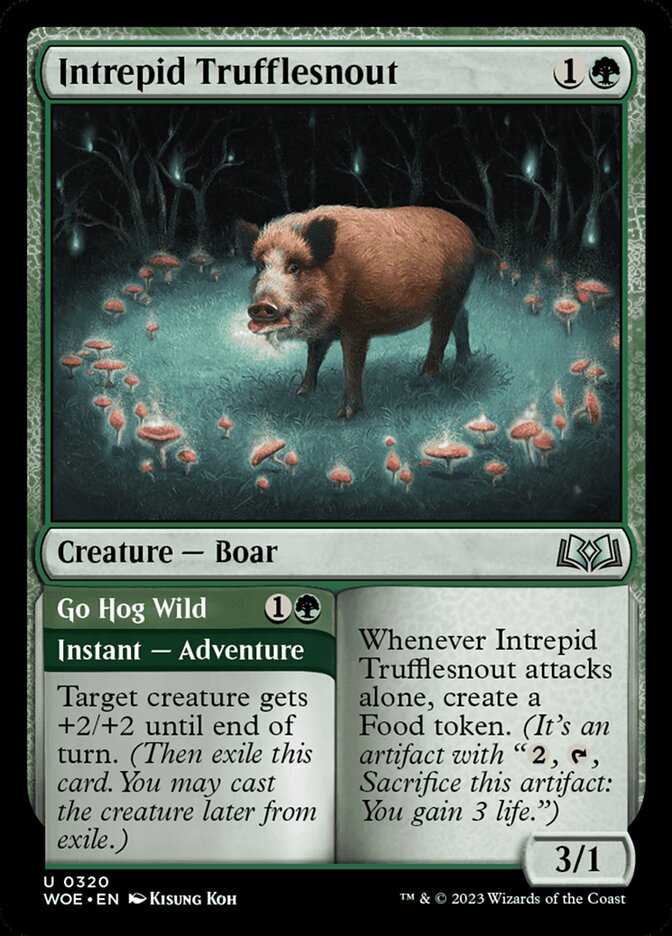 MTG Card Title: Intrepid Trufflesnout // Go Hog Wild WOE/320