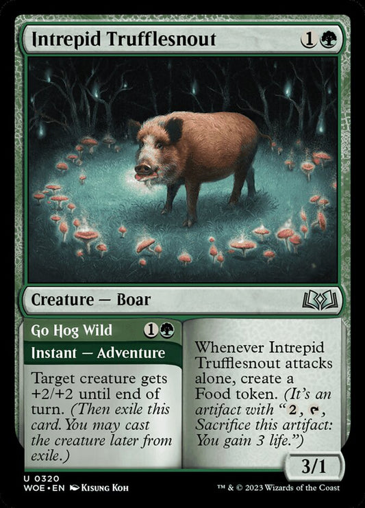 MTG Card Title: Intrepid Trufflesnout // Go Hog Wild WOE/320
