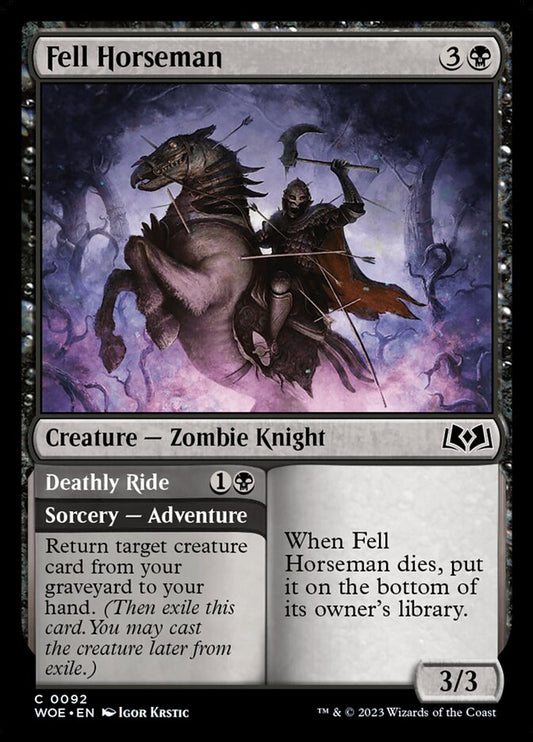 MTG Card Title: Fell Horseman // Deathly Ride WOE/92