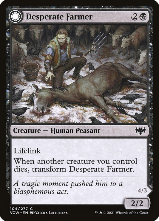 MTG Card Title: Desperate Farmer // Depraved Harvester VOW/104