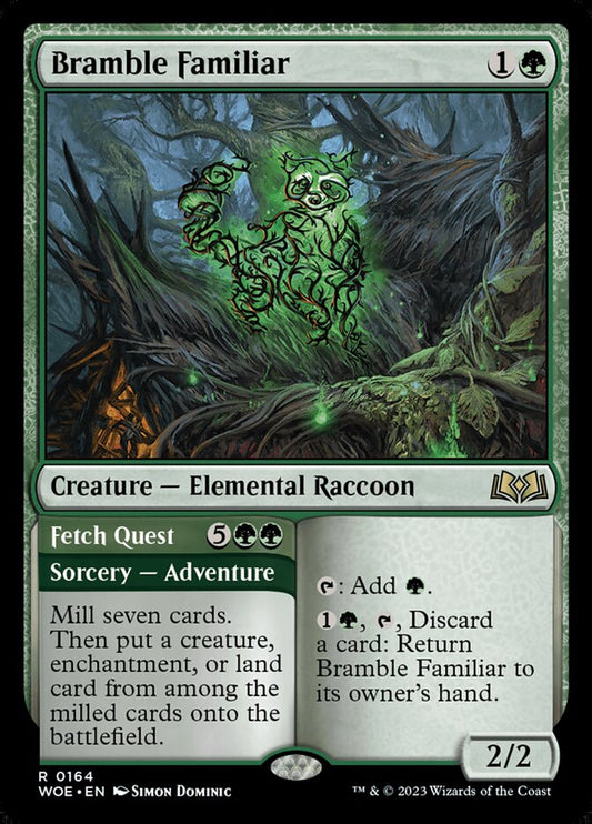 MTG Card Title: Bramble Familiar // Fetch Quest WOE/164