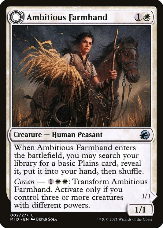 MTG Card Title: Ambitious Farmhand // Seasoned Cathar MID/2