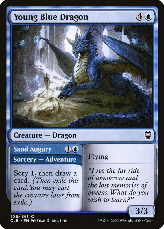 MTG Card Title: Young Blue Dragon // Sand Augury CLB/106