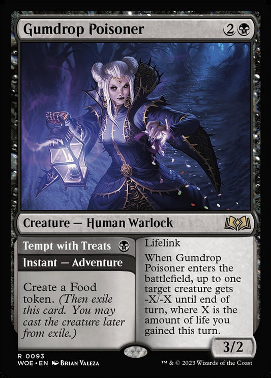 MTG Card Title: Gumdrop Poisoner // Tempt with Treats WOE/93