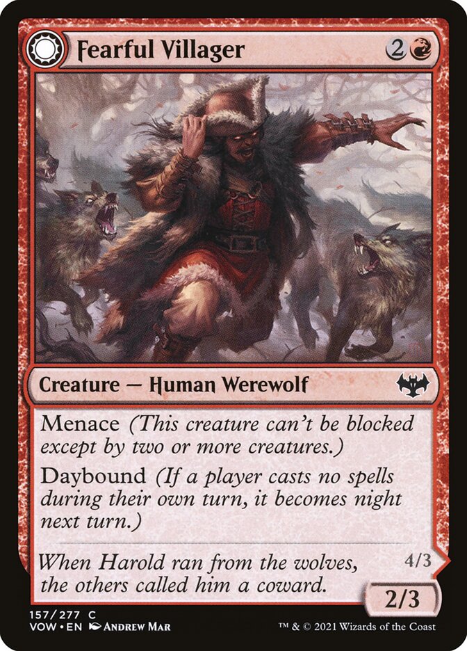 MTG Card Title: Fearful Villager // Fearsome Werewolf VOW/157