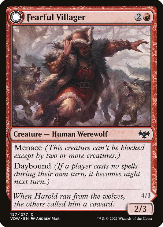 MTG Card Title: Fearful Villager // Fearsome Werewolf VOW/157