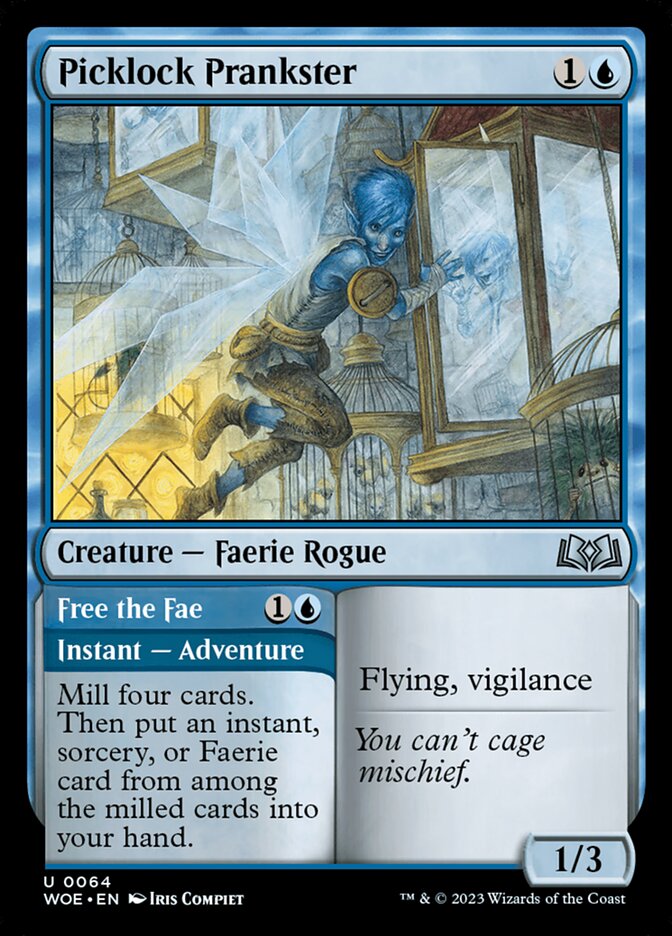 MTG Card Title: Picklock Prankster // Free the Fae WOE/64