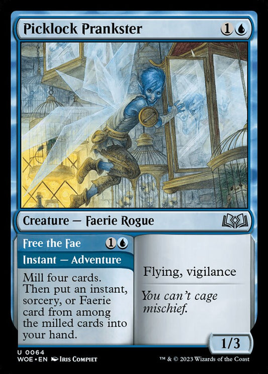 MTG Card Title: Picklock Prankster // Free the Fae WOE/64