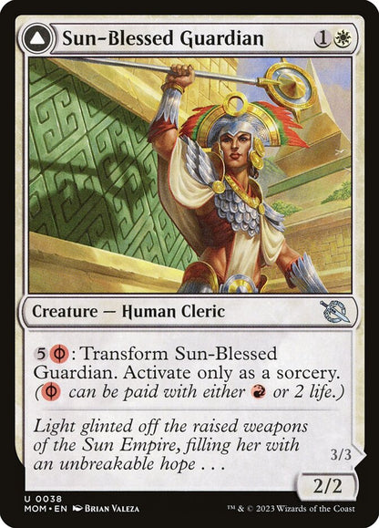 MTG Card Title: Sun-Blessed Guardian // Furnace-Blessed Conqueror MOM/38