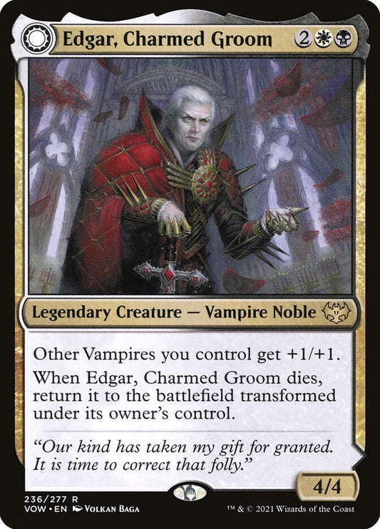 MTG Card Title: Edgar, Charmed Groom // Edgar Markov's Coffin VOW/236