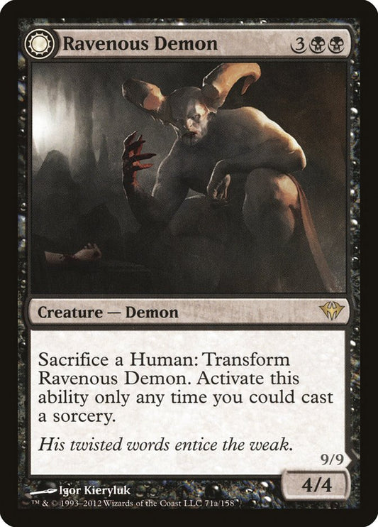 MTG Card Title: Ravenous Demon // Archdemon of Greed DKA/71