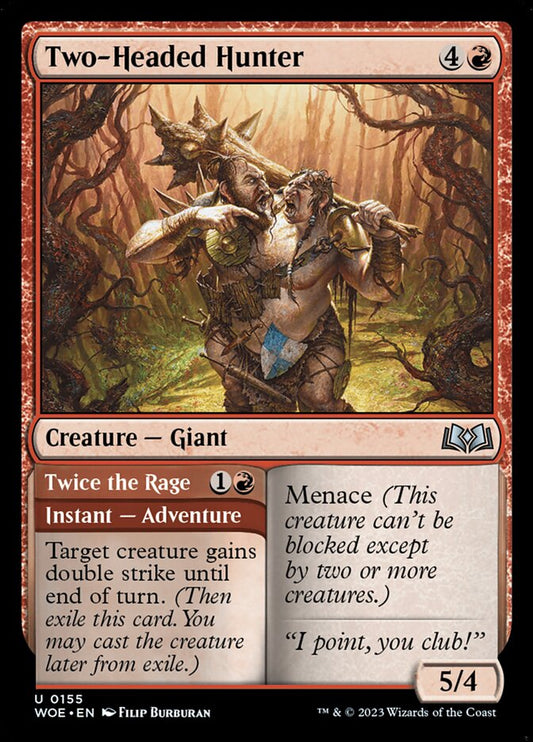 MTG Card Title: Two-Headed Hunter // Twice the Rage WOE/155