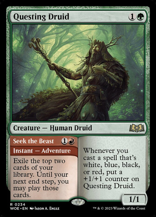MTG Card Title: Questing Druid // Seek the Beast WOE/234