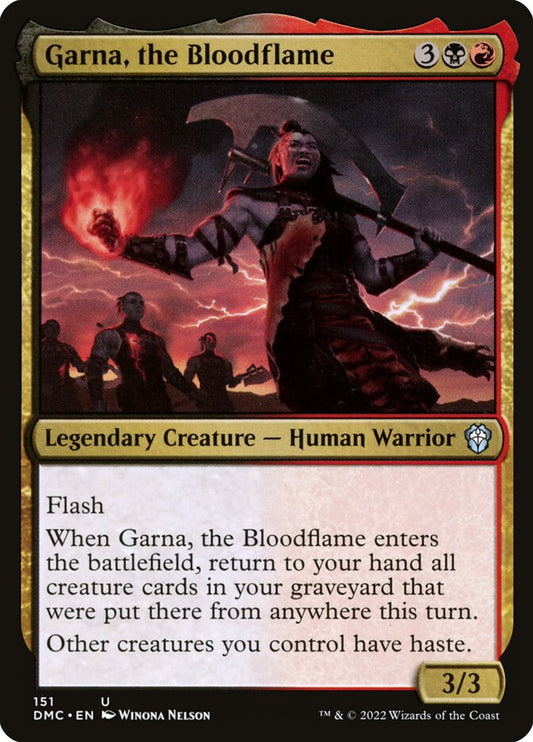 MTG Card Title: Garna, the Bloodflame DMC/151