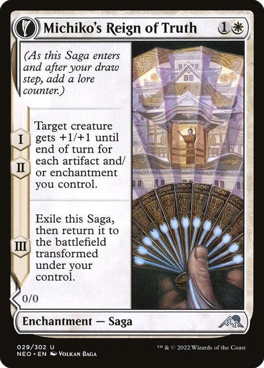 MTG Card Title: Michiko's Reign of Truth // Portrait of Michiko NEO/29