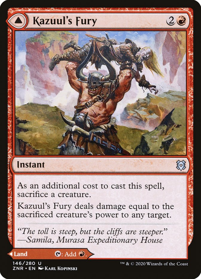 MTG Card Title: Kazuul's Fury // Kazuul's Cliffs ZNR/146