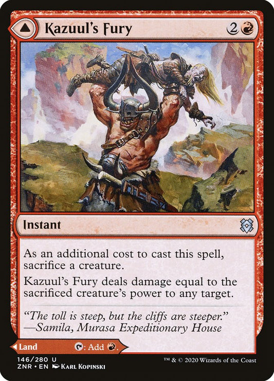 MTG Card Title: Kazuul's Fury // Kazuul's Cliffs ZNR/146
