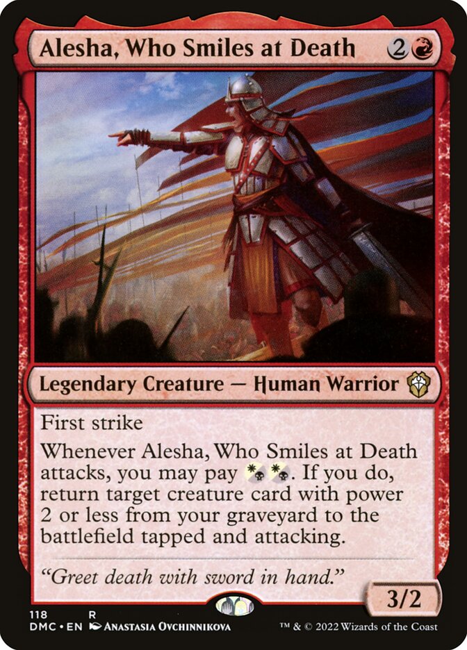 MTG Card Title: Alesha, Who Smiles at Death DMC/118