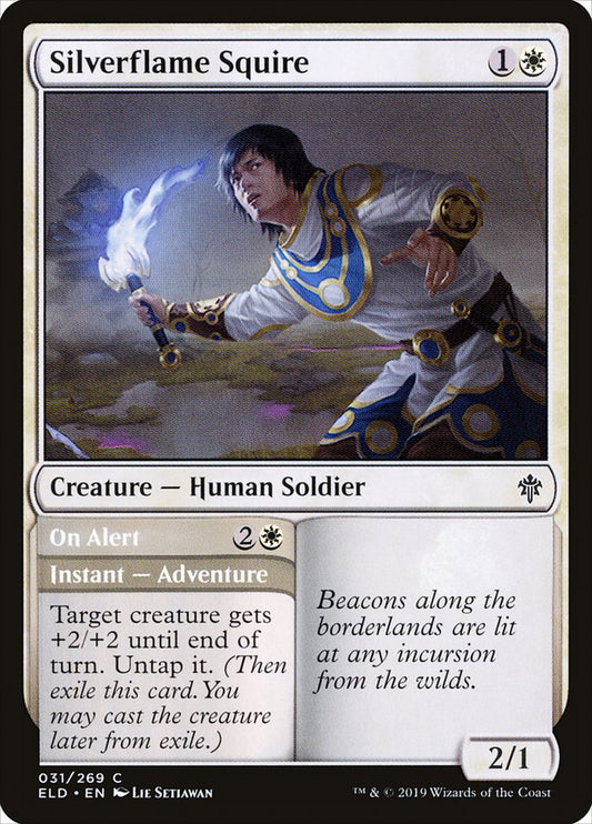 MTG Card Title: Silverflame Squire // On Alert ELD/31
