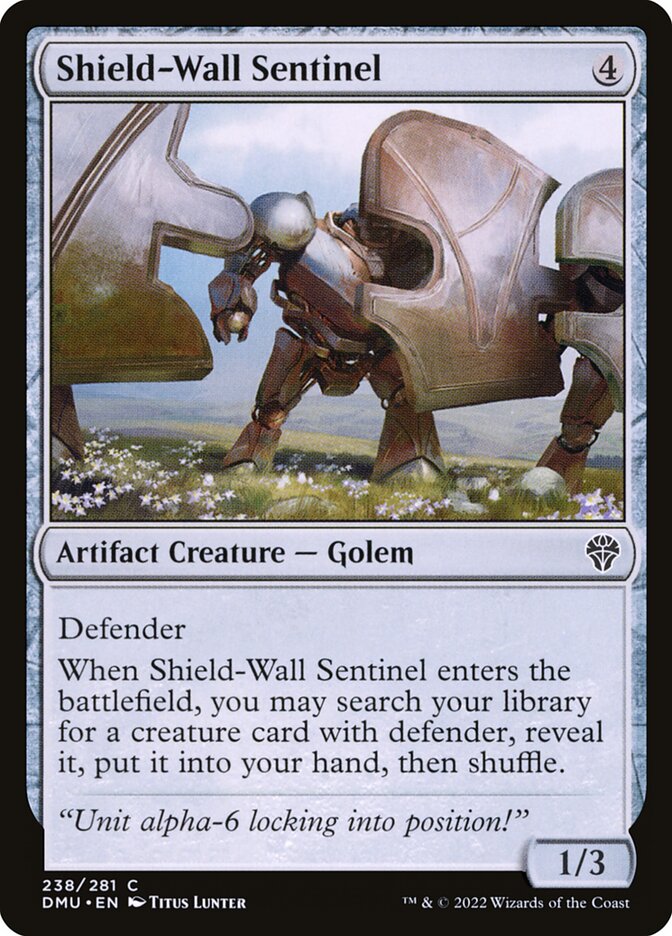 MTG Card Title: Shield-Wall Sentinel DMU/238