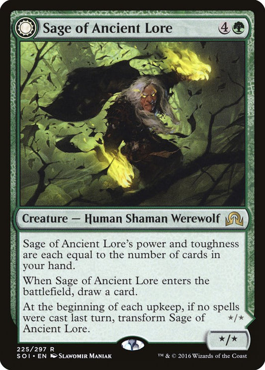 MTG Card Title: Sage of Ancient Lore // Werewolf of Ancient Hunger SOI/225