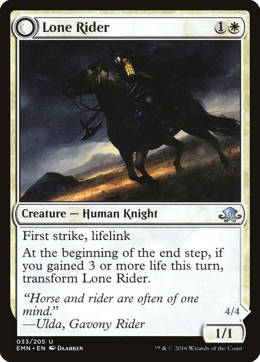 MTG Card Title: Lone Rider // It That Rides as One EMN/33