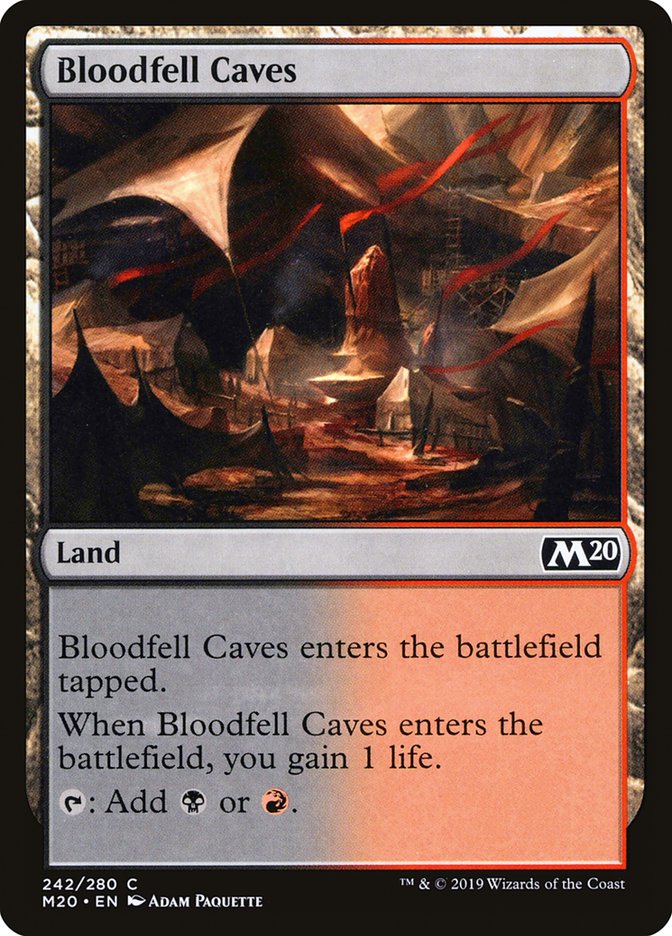 MTG Card Title: Bloodfell Caves M20/242