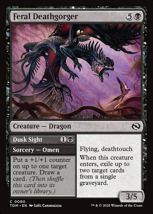 MTG Card Title: Feral Deathgorger // Dusk Sight TDM/80