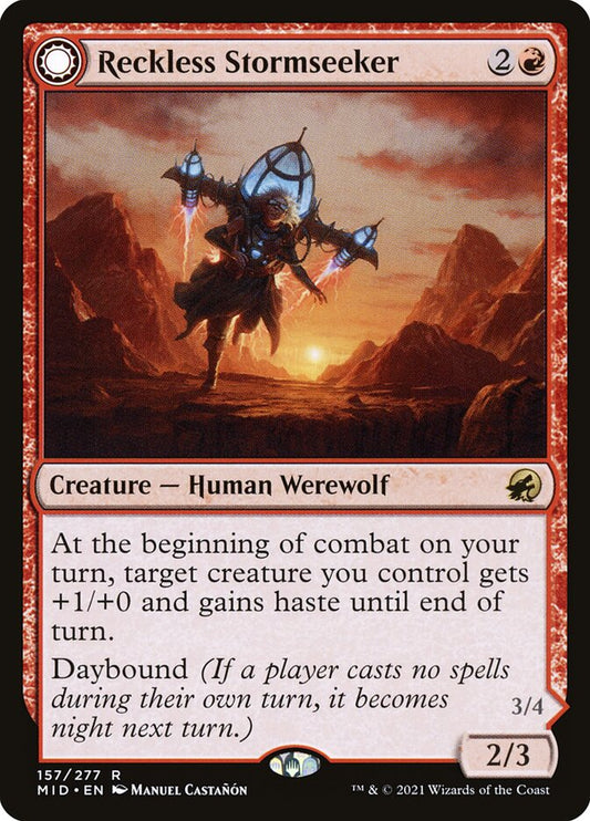 MTG Card Title: Reckless Stormseeker // Storm-Charged Slasher MID/157