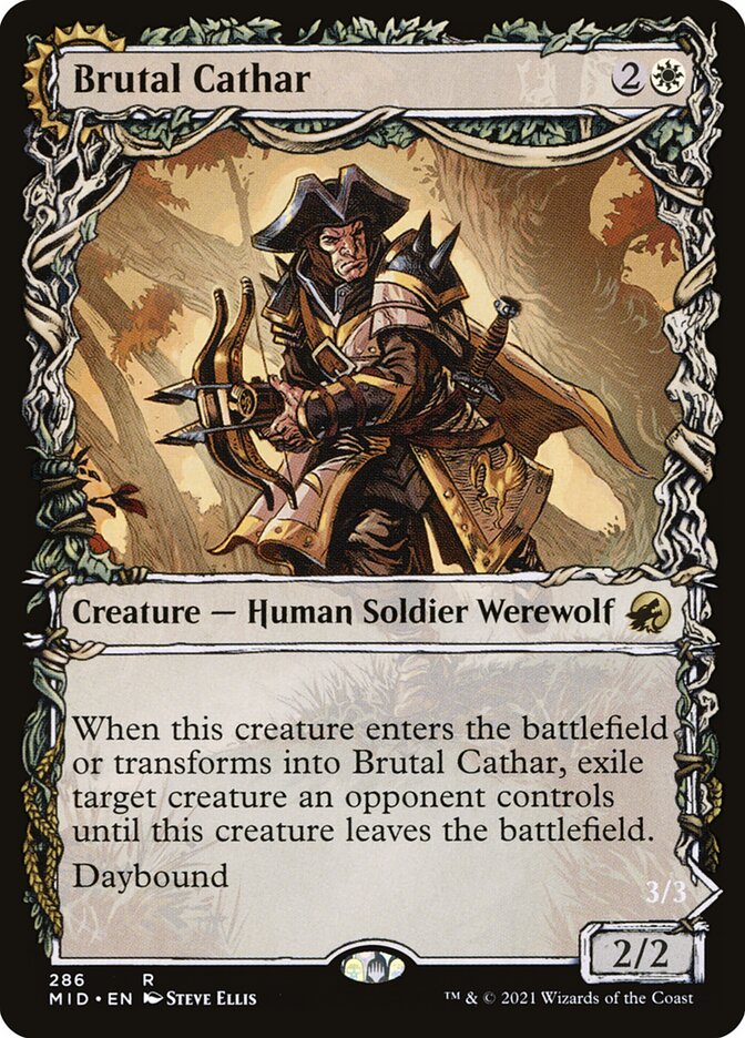 MTG Card Title: Brutal Cathar // Moonrage Brute MID/286