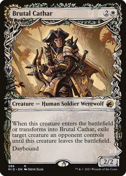 MTG Card Title: Brutal Cathar // Moonrage Brute MID/286