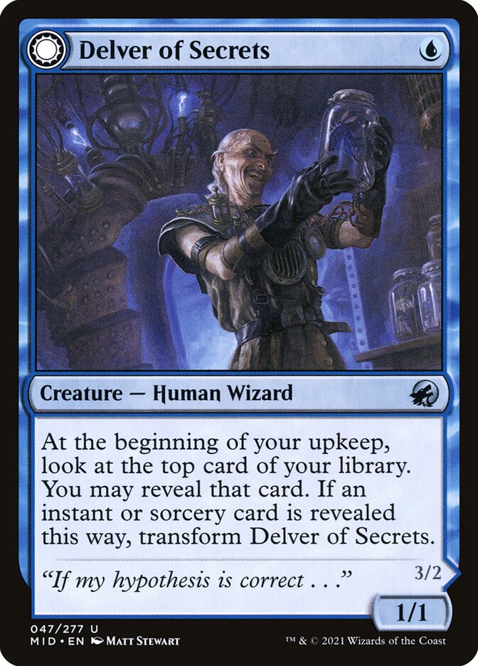 MTG Card Title: Delver of Secrets // Insectile Aberration MID/47
